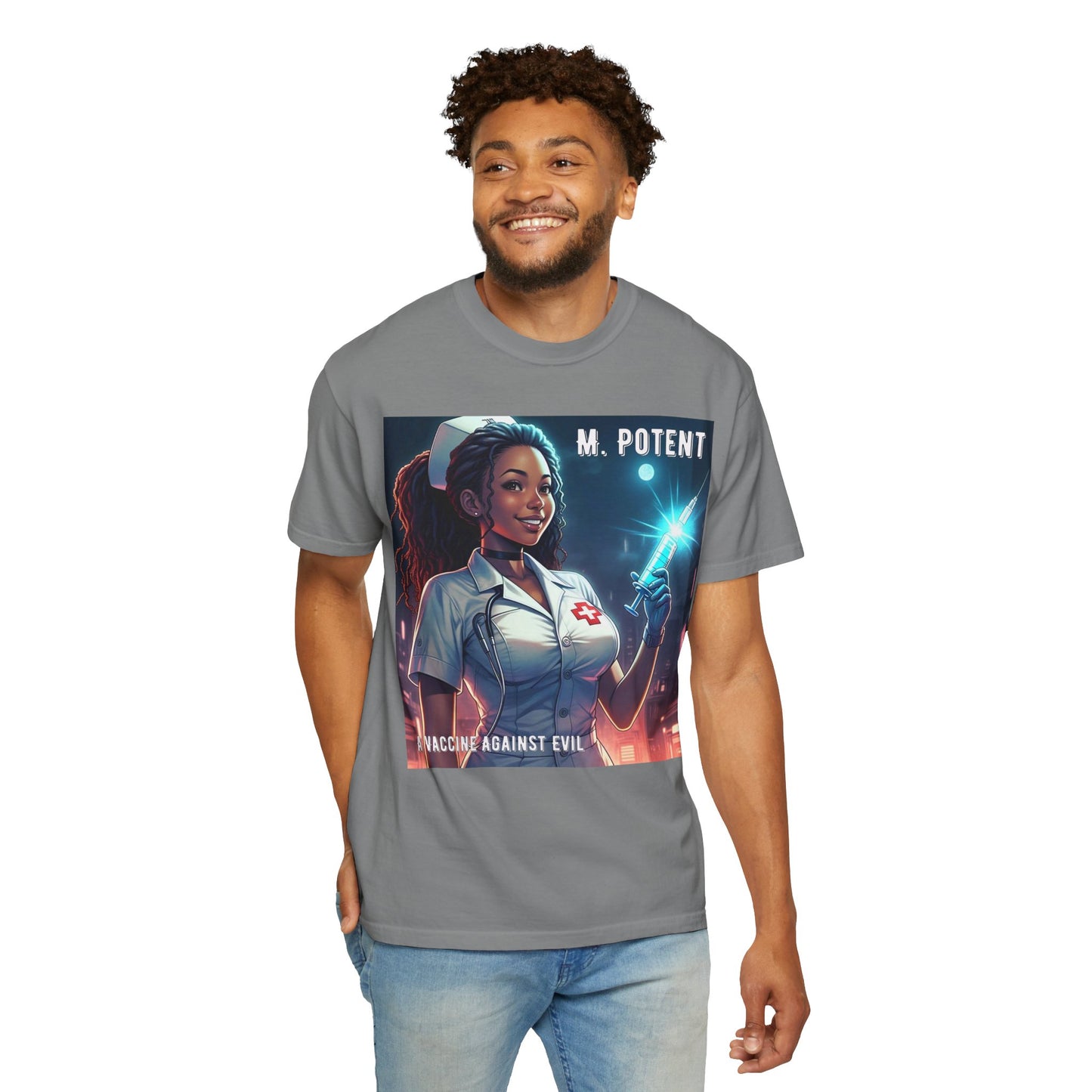 M. Potent's 'A Vaccine Against Evil', Medicine-Themed Unisex T-Shirt, Positive Vibes, Great for Nurses, Vaccination Awareness, Gift for Healthcare Workers