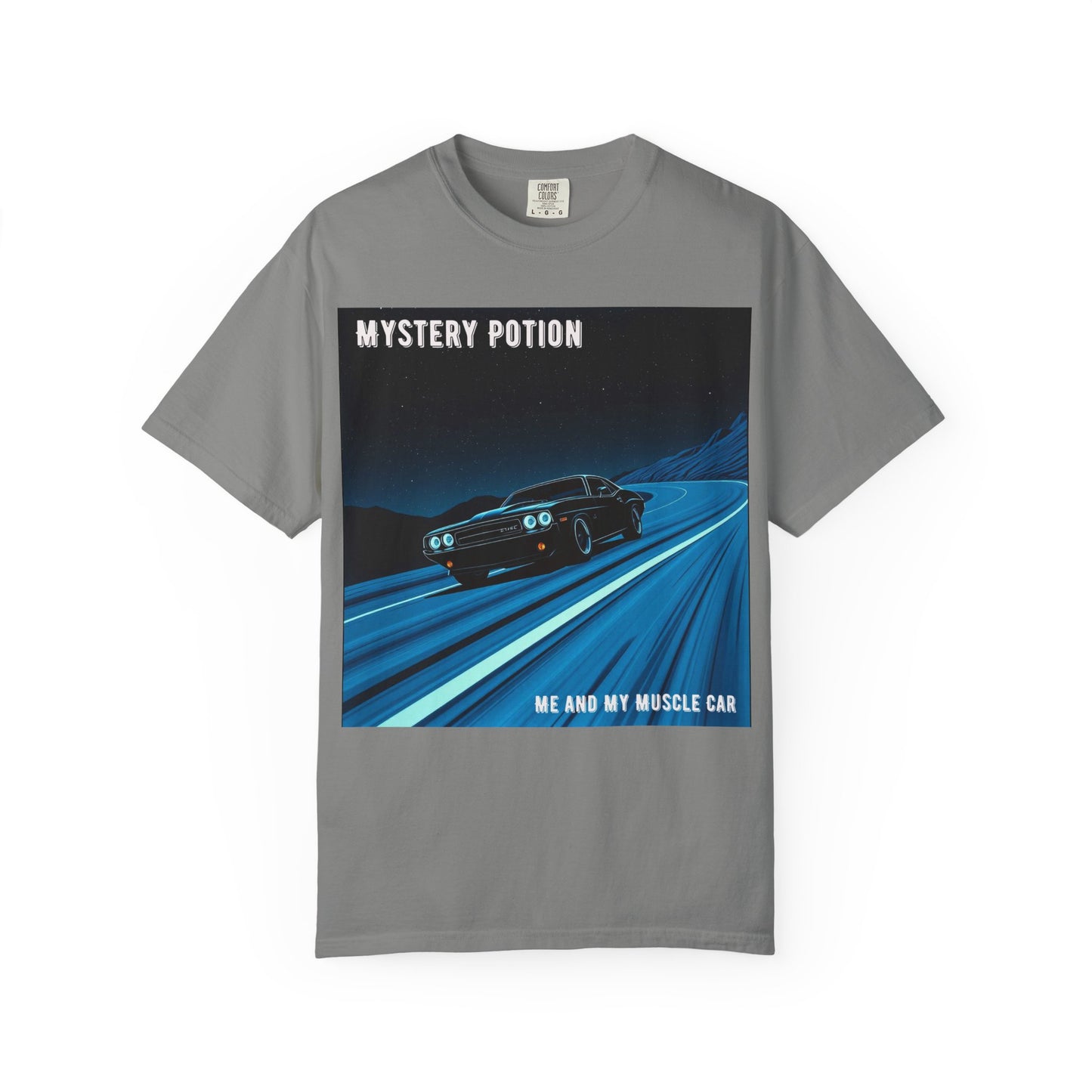 Mystery Potion Muscle Car T-Shirt | Unisex Garment-Dyed Tee, Vintage Car Lover Gift, Perfect for Car Shows, Birthday Gift, Casual Wear