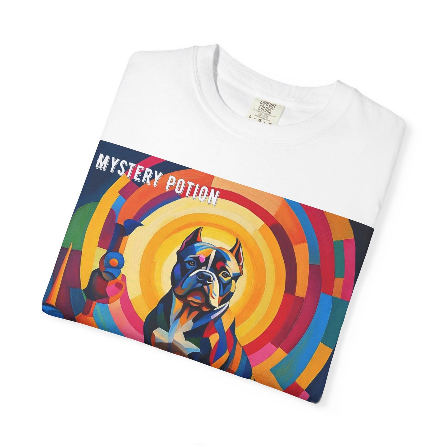 'My Bully Is A Saint' by Mystery Potion Colorful Dog Art T-shirt, Unisex Graphic Tee by Mystery Potion, Perfect for Pet Lovers, Comfy Casual Wear, Great Gift for Dog Lovers
