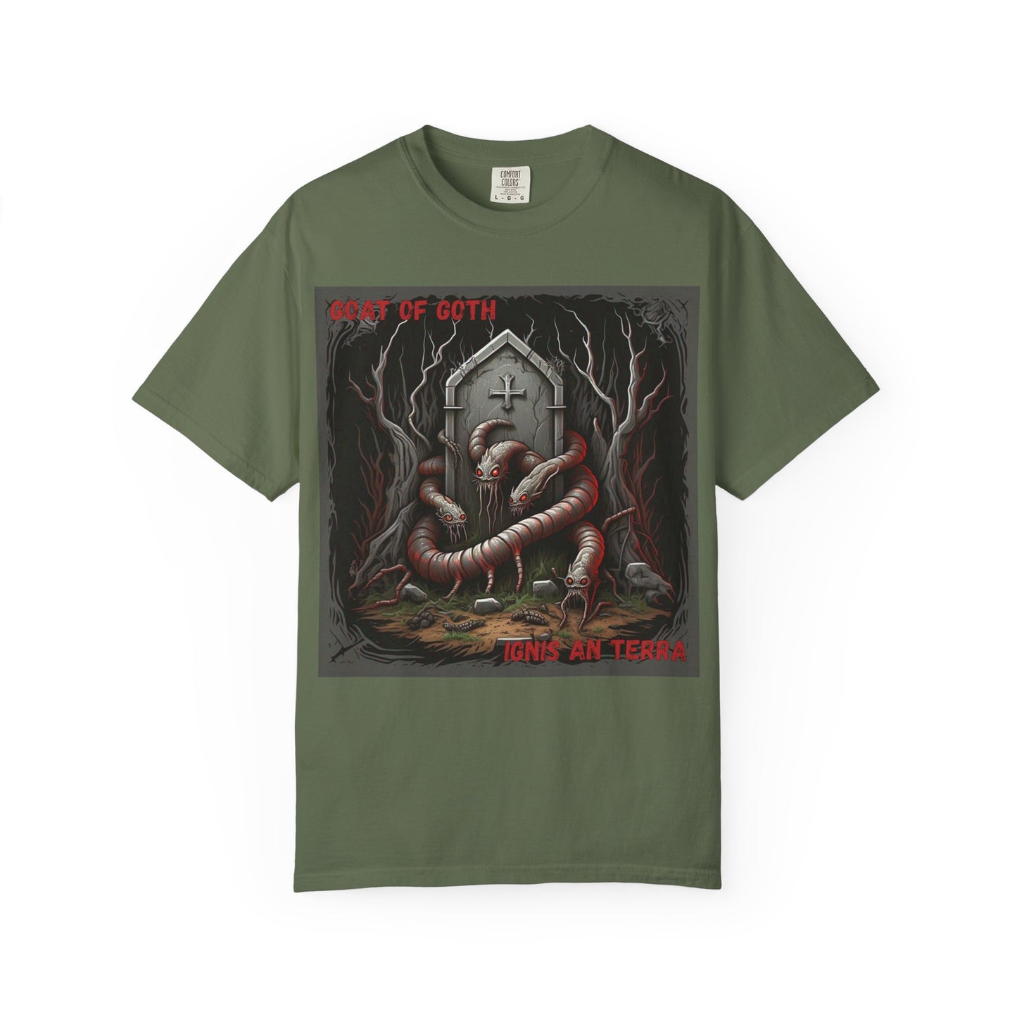 'Ignis An Terra' by GOAT of Goth, Gothic Graphic T-Shirt, Dark Aesthetic Tee, Unisex Halloween Shirt, Unique Gift for Horror Lovers, Casual Everyday Wear