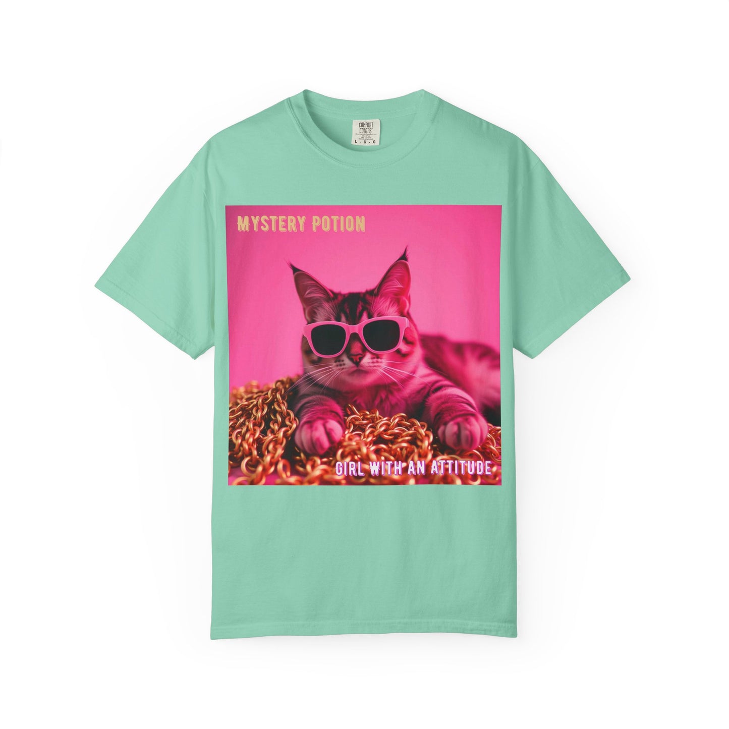 'Girl With An Attitude' by Mystery Potion, Cool Cat T-shirt, Fun Cat Tee, Gift for Cat Lovers, Casual Wear, Unique Fashion Statement, Attitude T-shirt