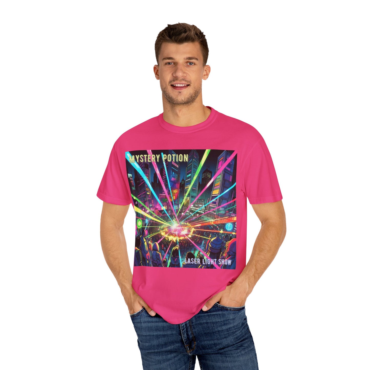 Mystery Potion Laser Light Show Tee, Unisex Graphic T-Shirt, Festival Wear, Concert Shirt, Party Outfit, Colorful Apparel
