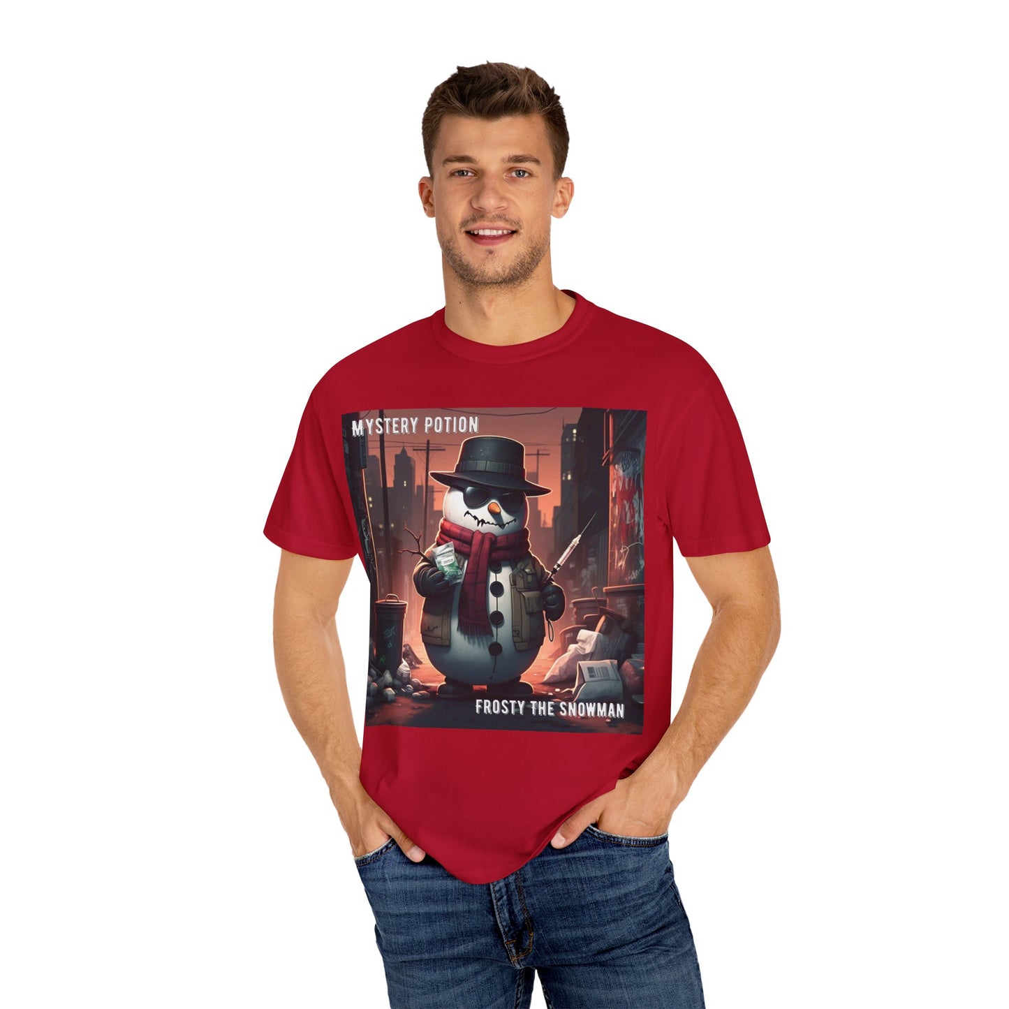 Frosty The Snowman by Mystery Potion, Parody T-Shirt | Unisex Holiday Tee, Winter Decoration, Gift for Christmas, Cozy Casual Style, Fun Snowman Design