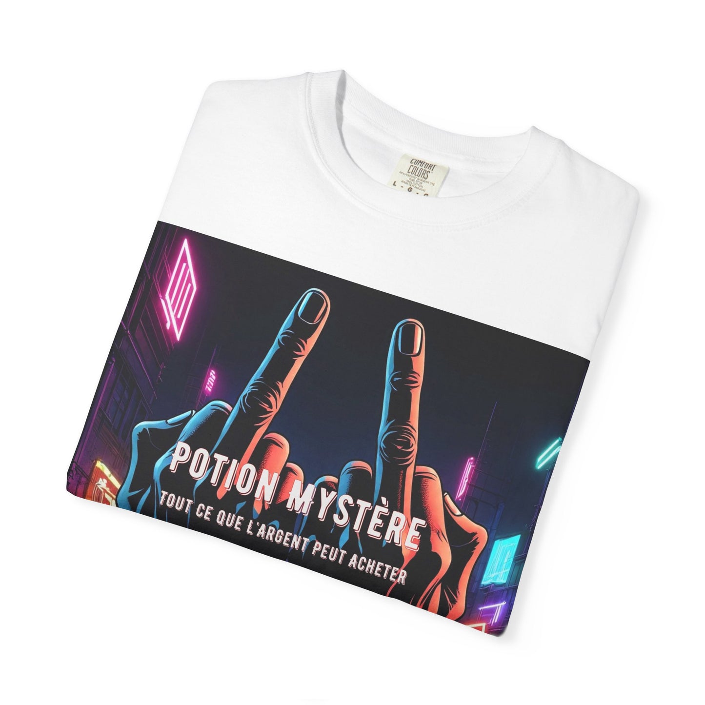 'Tout Ce Que L'Argent Peut Acheter' par Potion Mystère, Two Fingers Up Unisex T-Shirt with Artistic Graphic Design, Casual Wear, Streetwear Style, Gift for Art Lovers, Unique Graphic Tee, [...]