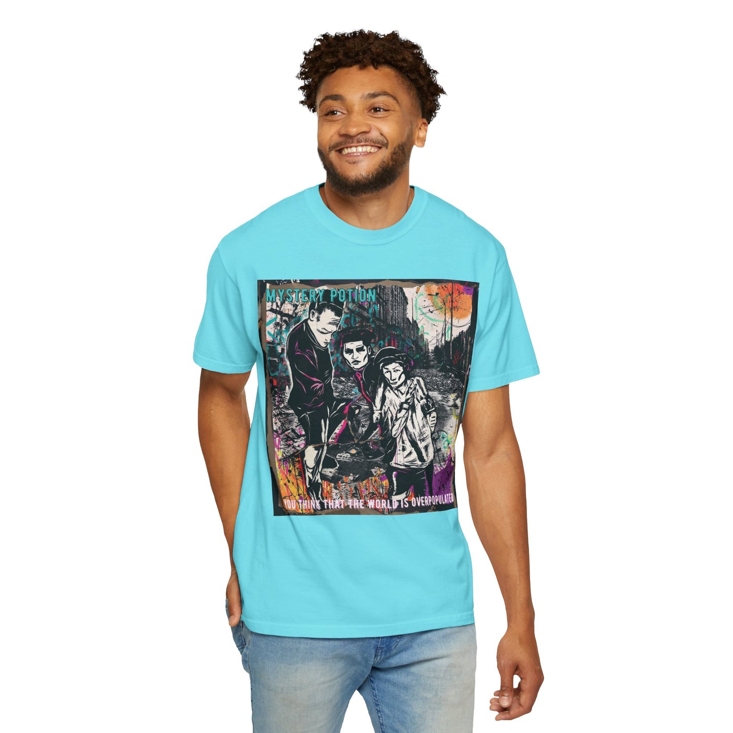 'You Think The World Is Overpopulated' by Mystery Potion, Street Art Unisex T-Shirt - Alternative Fashion, Graphic Tee for Music Lovers, Gifting, Urban Style, Everyday Wear