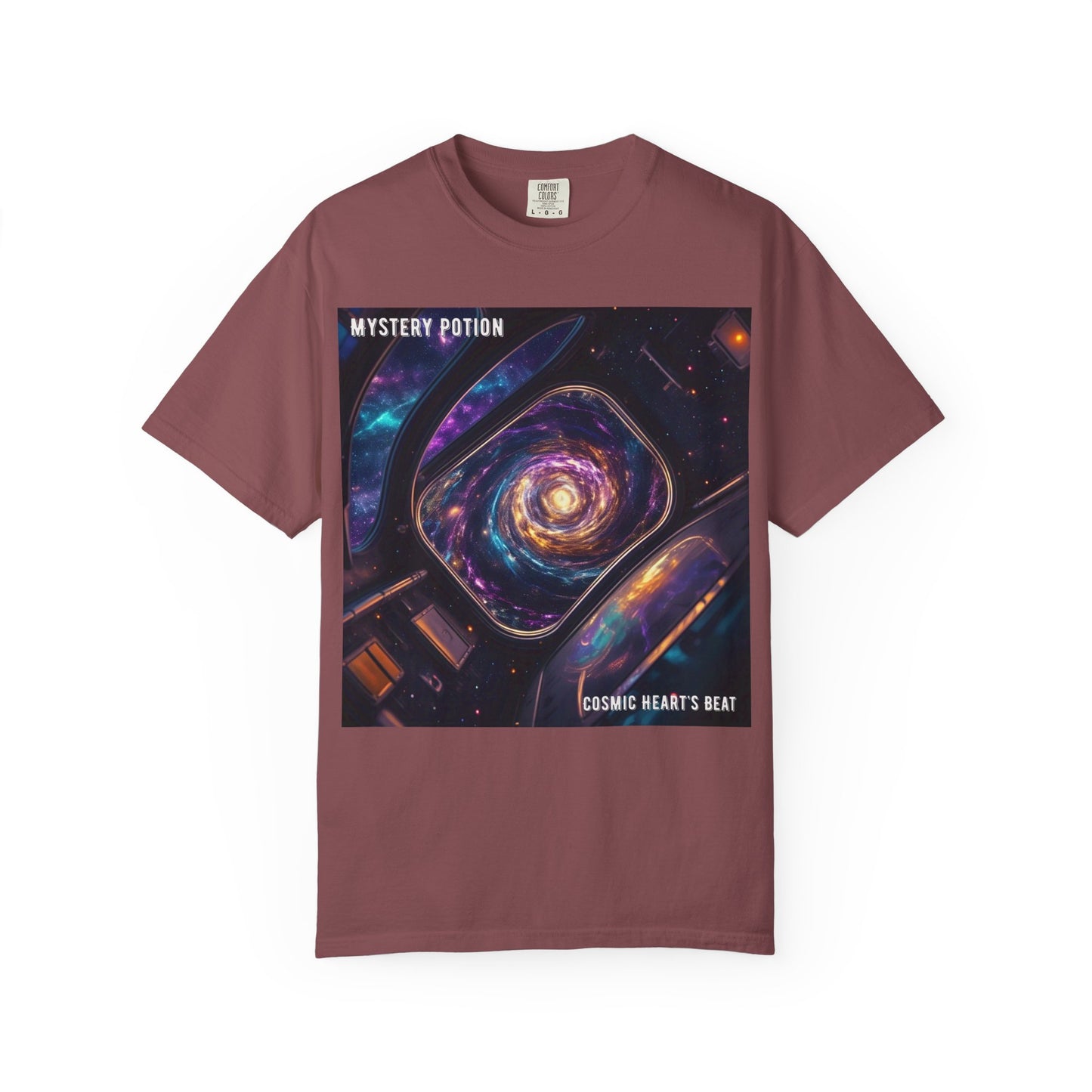 Cosmic Themed Mystery Potion Unisex Garment-Dyed T-shirt, Mystical Tee, Galaxy Shirt, Space Art Apparel, Unique Gift for Event Horizon Stargazers