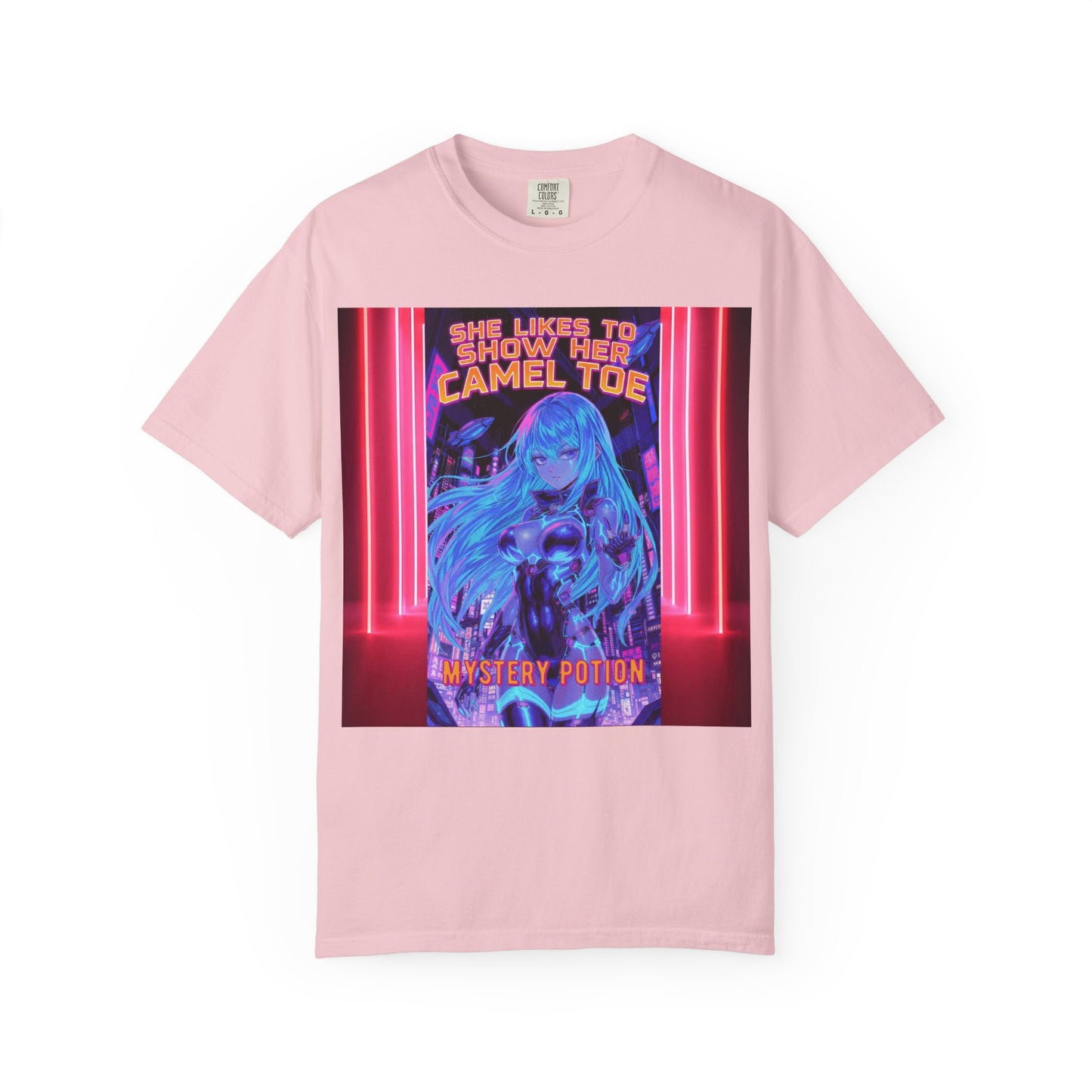 Anime Neon Tee — "She Likes to Show Her Camel Toe" Graphic T-Shirt