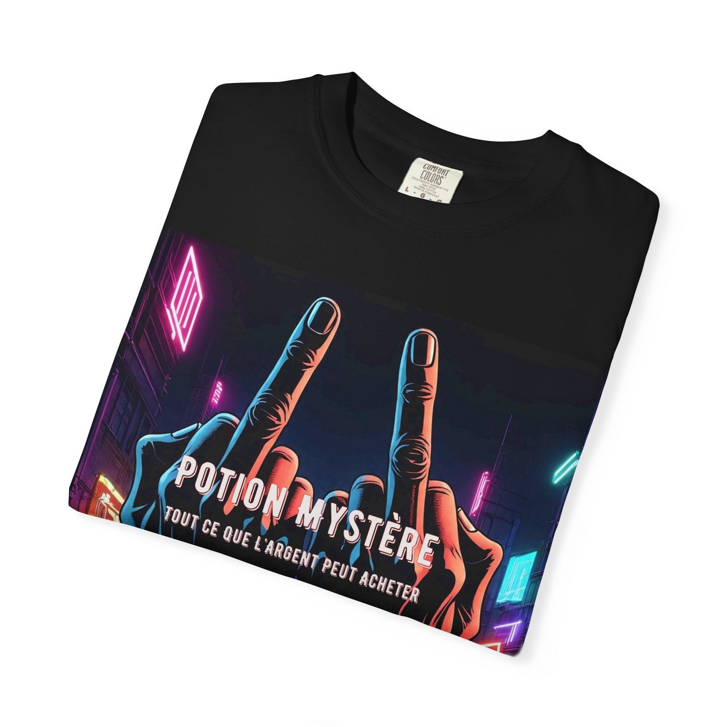 'Tout Ce Que L'Argent Peut Acheter' par Potion Mystère, Two Fingers Up Unisex T-Shirt with Artistic Graphic Design, Casual Wear, Streetwear Style, Gift for Art Lovers, Unique Graphic Tee, [...]