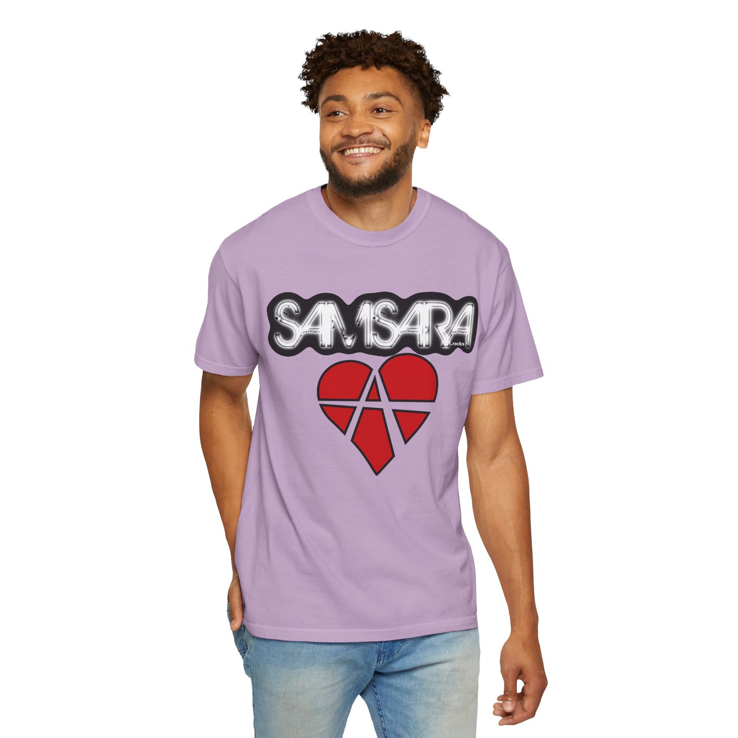 'Samsara Rocks' Logo, Love and Anarchy Graphic Tee | Unisex Garment-Dyed T-Shirt, Casual Fashion, Heart Design, Streetwear, Gift for Him/Her