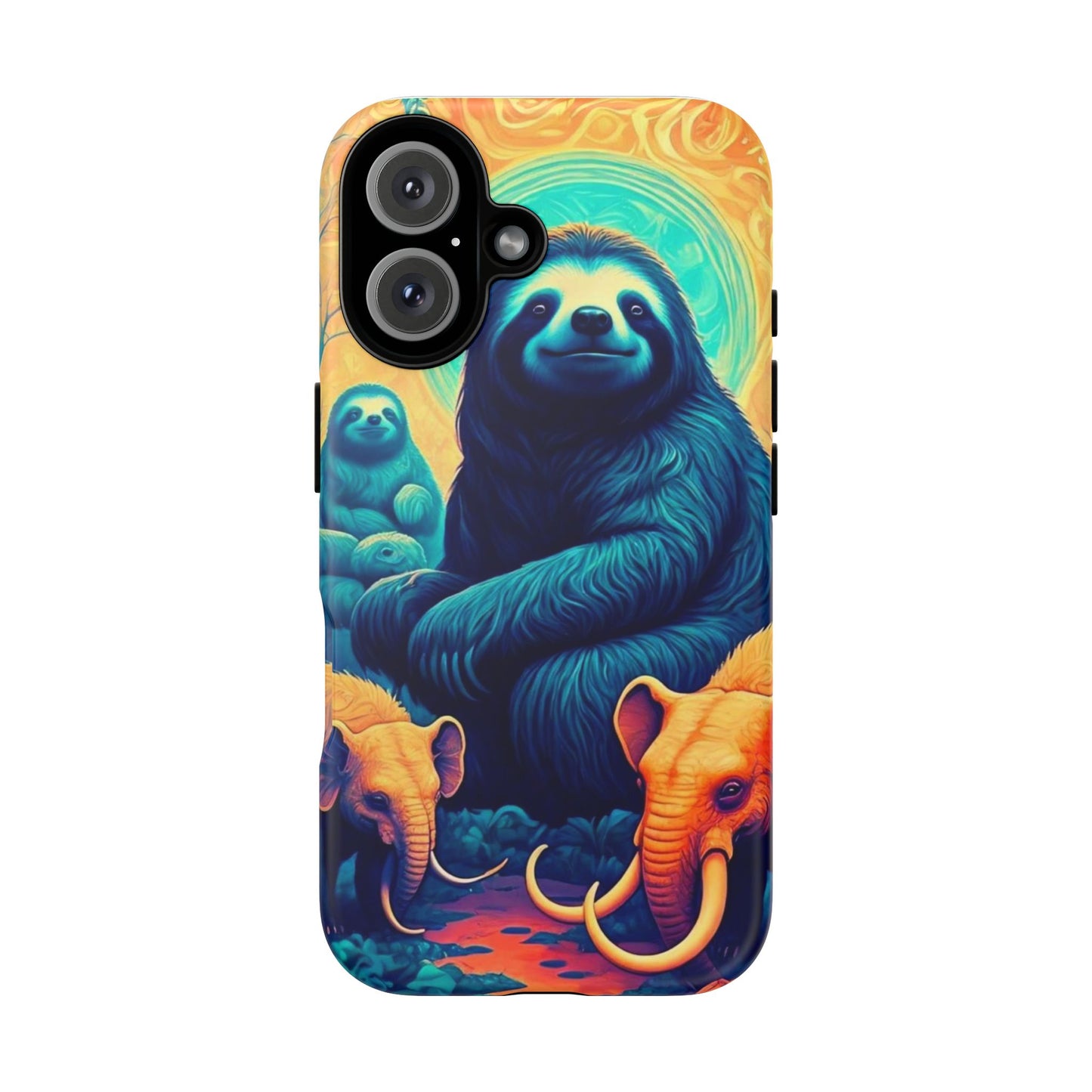 Vibrant Prehistoric Animal Phone Case, Cute Giant Sloth and Mastodon Elephant Design, Unique Gift for Nature Lovers, Colorful Case for Wildlife Enthusiasts