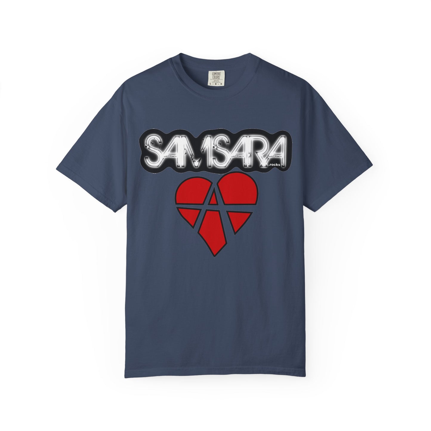 'Samsara Rocks' Logo, Love and Anarchy Graphic Tee | Unisex Garment-Dyed T-Shirt, Casual Fashion, Heart Design, Streetwear, Gift for Him/Her