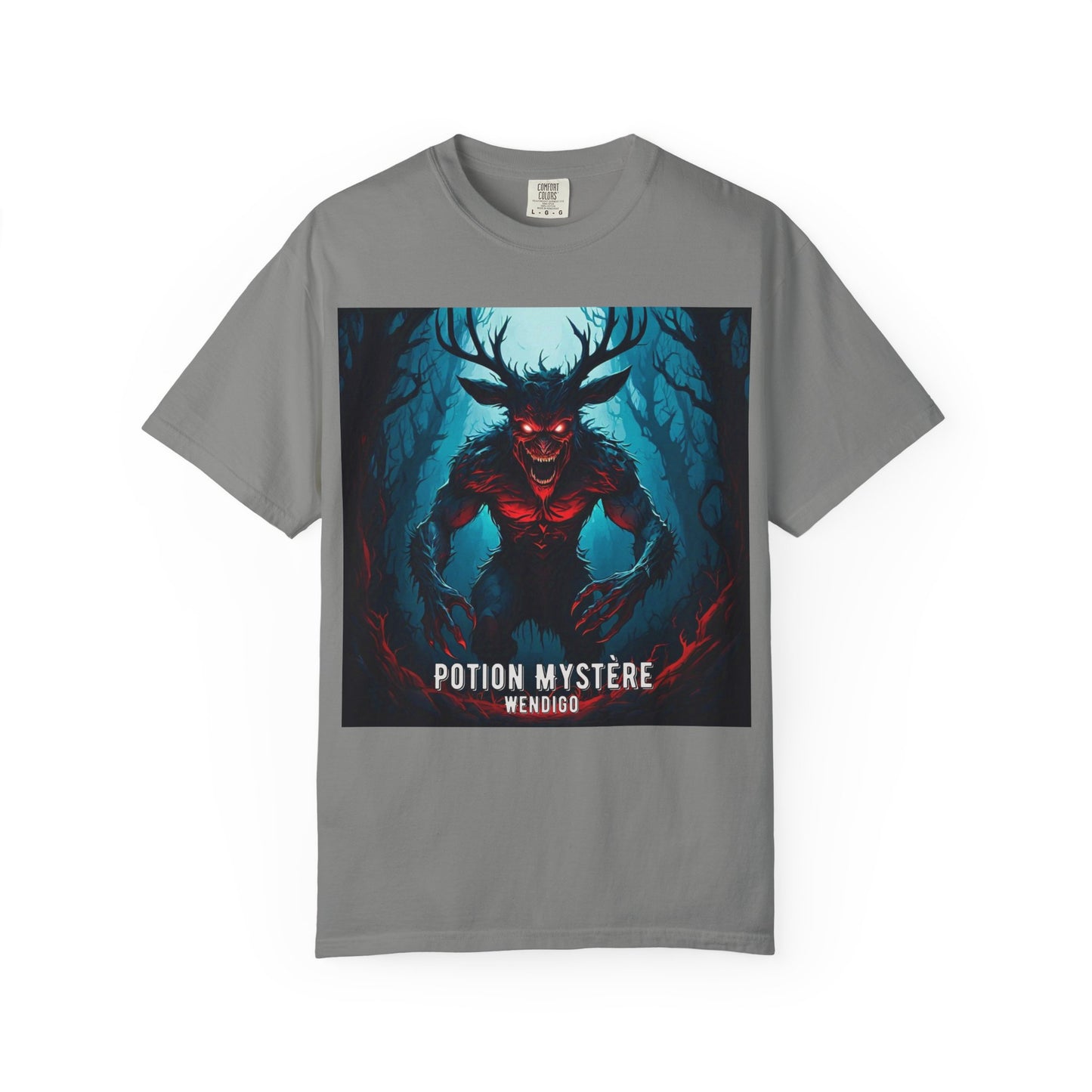 Mystical Wendigo T-Shirt, Unisex Garment-Dyed Tee, Potion Mystère Shirt, Halloween Apparel, Unique Graphic Tee