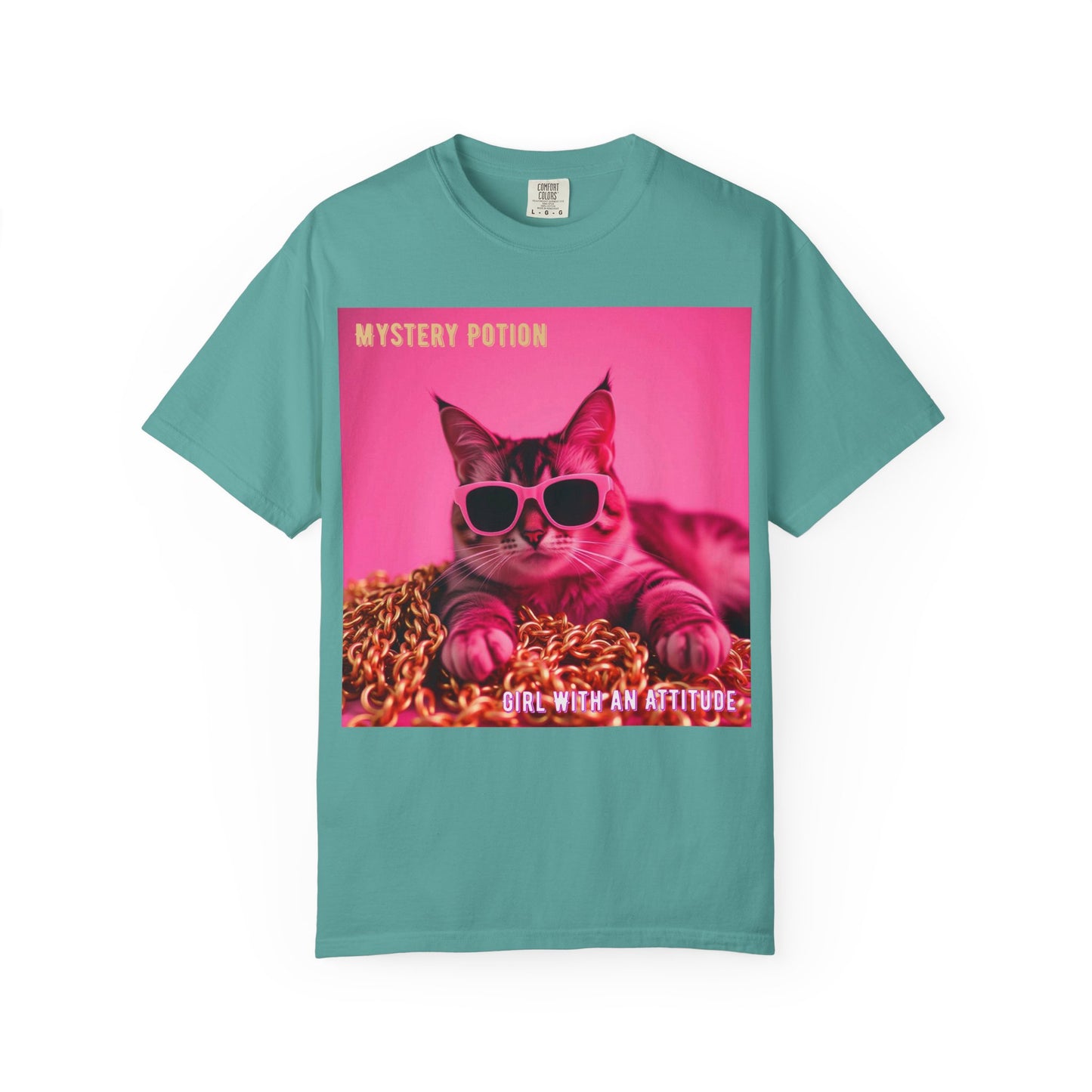 'Girl With An Attitude' by Mystery Potion, Cool Cat T-shirt, Fun Cat Tee, Gift for Cat Lovers, Casual Wear, Unique Fashion Statement, Attitude T-shirt