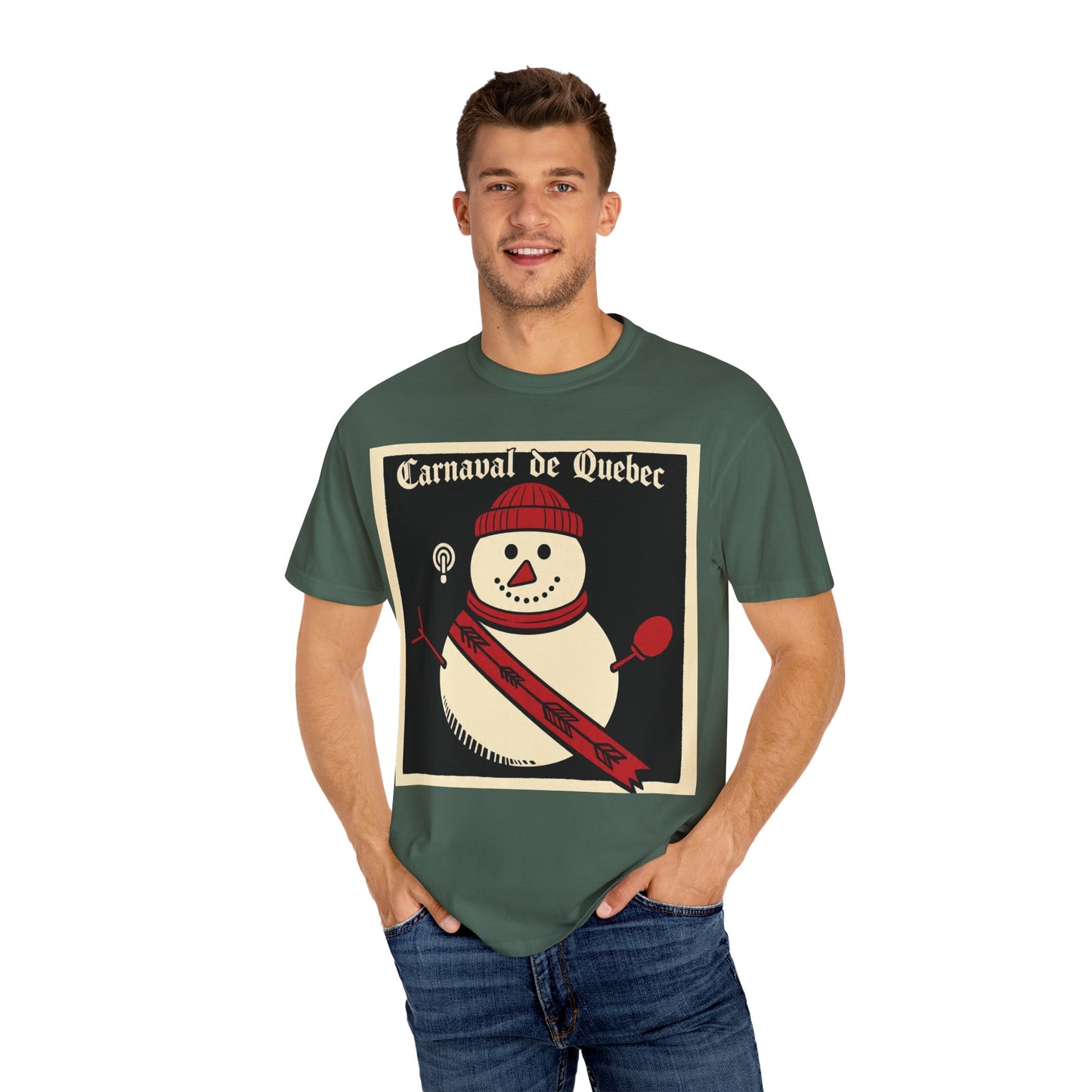 Quebec Carnaval Vintage Snowman Biker Lore Rocker T-Shirt, Cozy Winter Apparel, Unisex Snowman Graphic Tee, Festive Celebration Shirt, Winter Holiday Gift