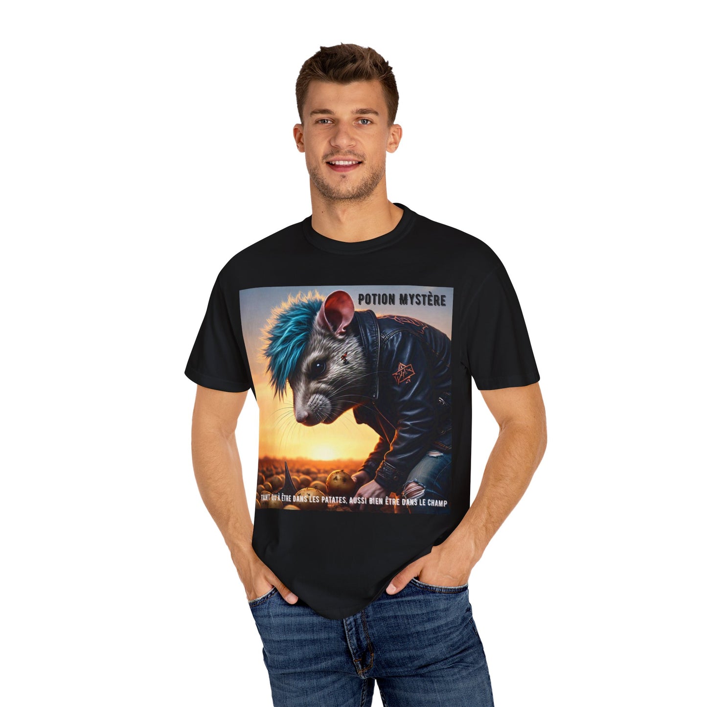 Mystical Punk Rat Toiling The Field Graphic T-Shirt | Unisex, Art Tee, Unique Animal Print, Gift for Animal Lovers, Casual Wear