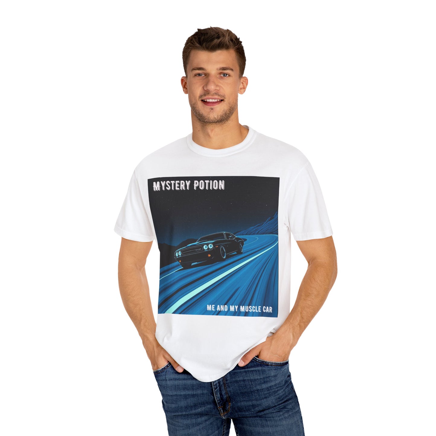 Mystery Potion Muscle Car T-Shirt | Unisex Garment-Dyed Tee, Vintage Car Lover Gift, Perfect for Car Shows, Birthday Gift, Casual Wear