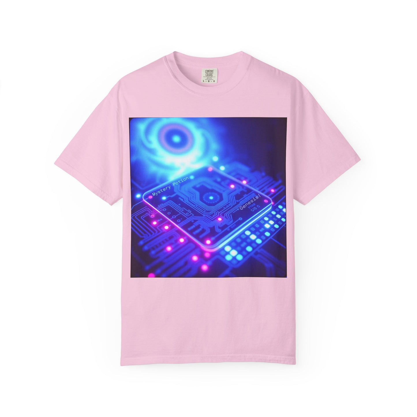 Genesis by Mystery Potion, Tech-Inspired Unisex Garment-Dyed T-Shirt, Unique Gift for Tech Lovers, Festival Wear, Casual Style, Gamer Apparel, Cyberpunk Vibe