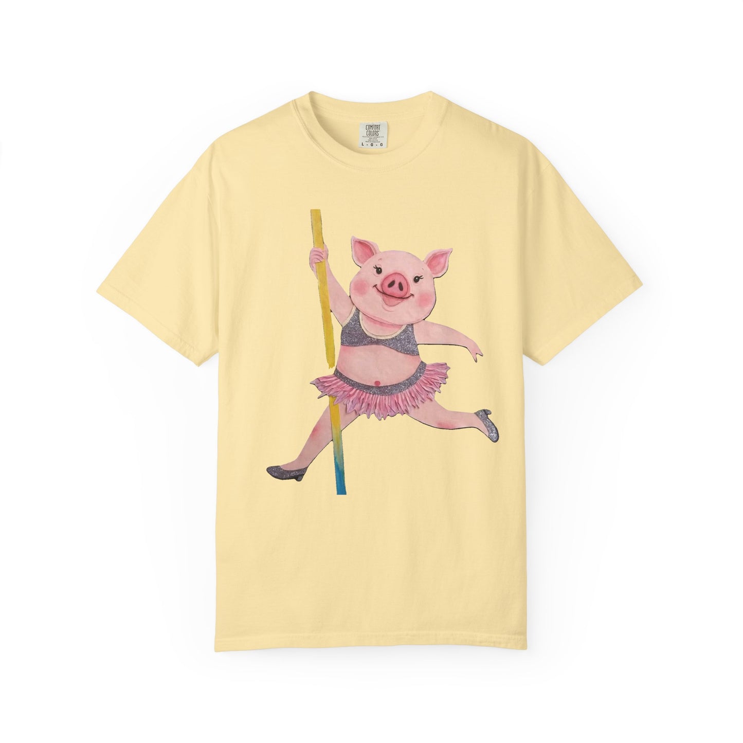 'Playful Pig' T-Shirt, Fun Graphic Tee, Animal Lover Gift, Unique Apparel, Funny T-Shirt, Cute Pig Shirt, Pole-Dancers and Pole Dancing Pig.