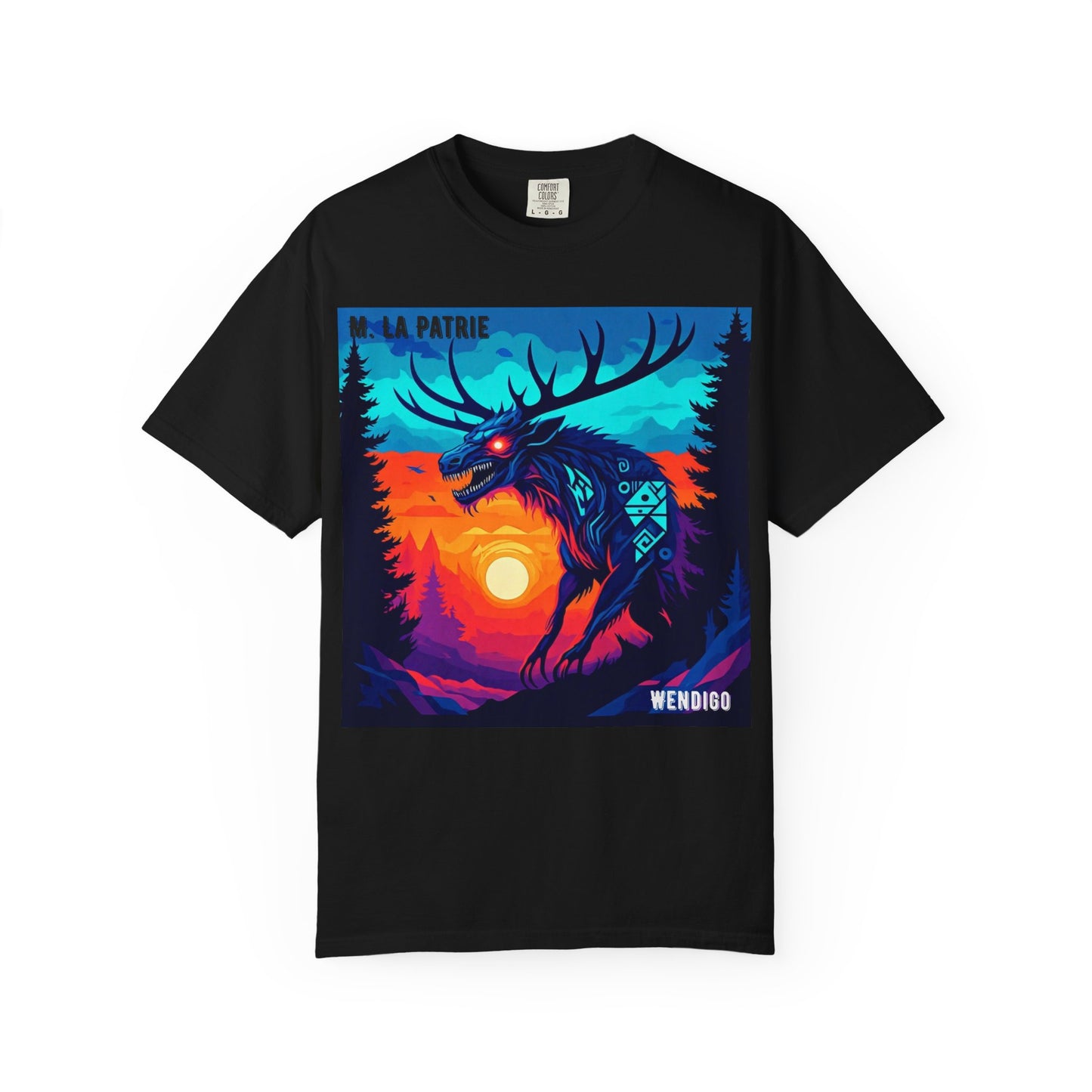 'Wendigo' par M. La Patrie, Vibrant First Nations Style Graphic T-Shirt, Unique Art Tee for Nature Lovers, Gift for Halloween, Cozy Casual Wear, Unisex Shirt
