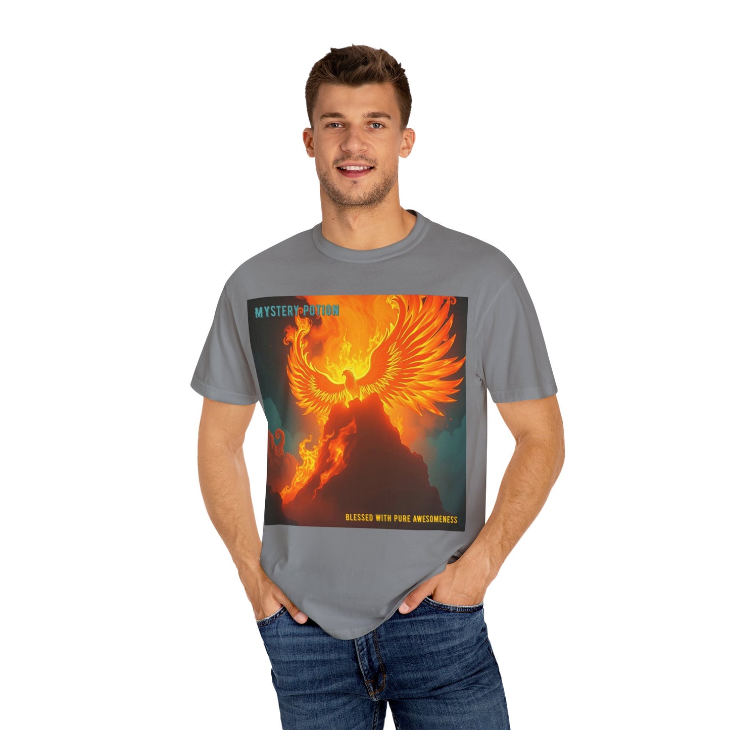 'Blessed With Pure Awesomeness' Mystery Phoenix Graphic Unisex T-shirt, Cool Casual Wear, Unique Gift for Nature Lovers, Birthday, Summer Event, Spiritual Design