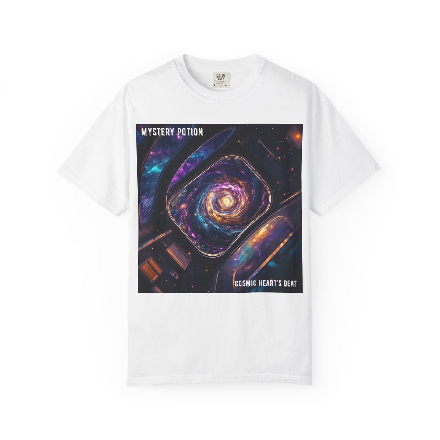 Cosmic Themed Mystery Potion Unisex Garment-Dyed T-shirt, Mystical Tee, Galaxy Shirt, Space Art Apparel, Unique Gift for Event Horizon Stargazers