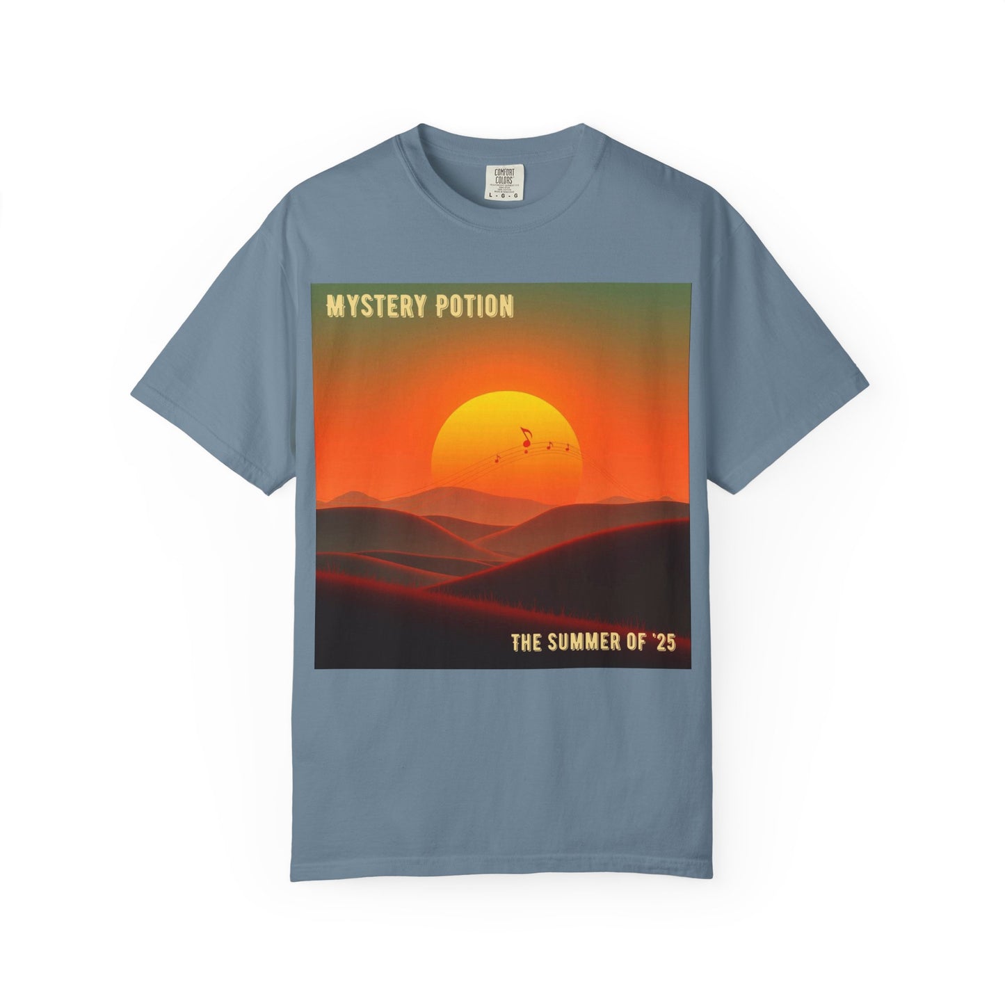 'The Summer of '25'  by Mystery Potion, Mystical Sunset T-Shirt - Unisex Garment-Dyed Tee, Retro Vibe, Bohemian Style, Summer Essential Swag