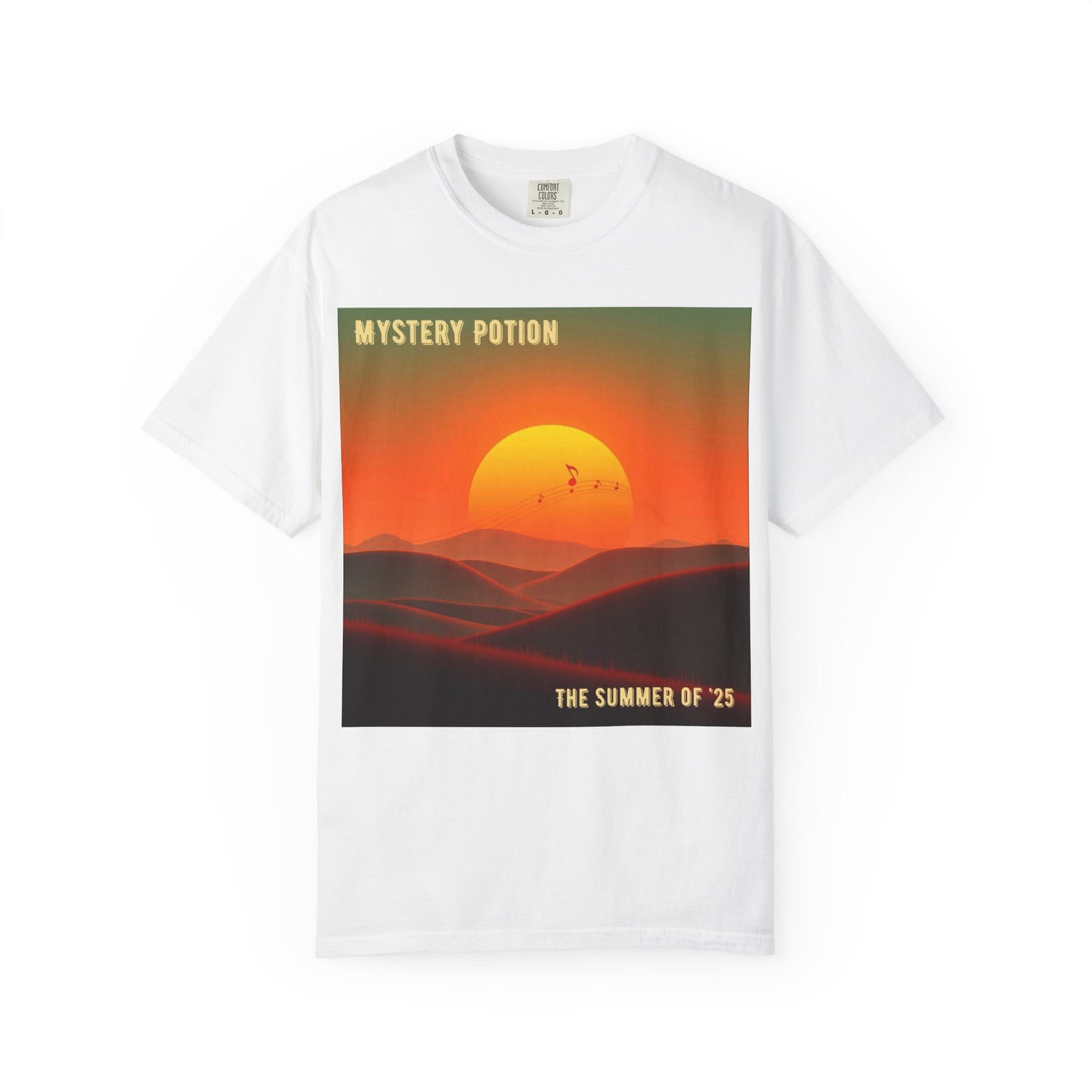 'The Summer of '25'  by Mystery Potion, Mystical Sunset T-Shirt - Unisex Garment-Dyed Tee, Retro Vibe, Bohemian Style, Summer Essential Swag