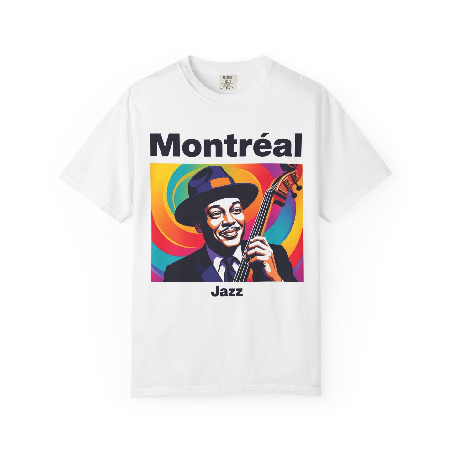 Vibrant Jazz T-Shirt with Montréal Design | Unisex Garment-Dyed Tee for Music Lovers, Concerts, Festivals, Gift Idea, Casual Wear