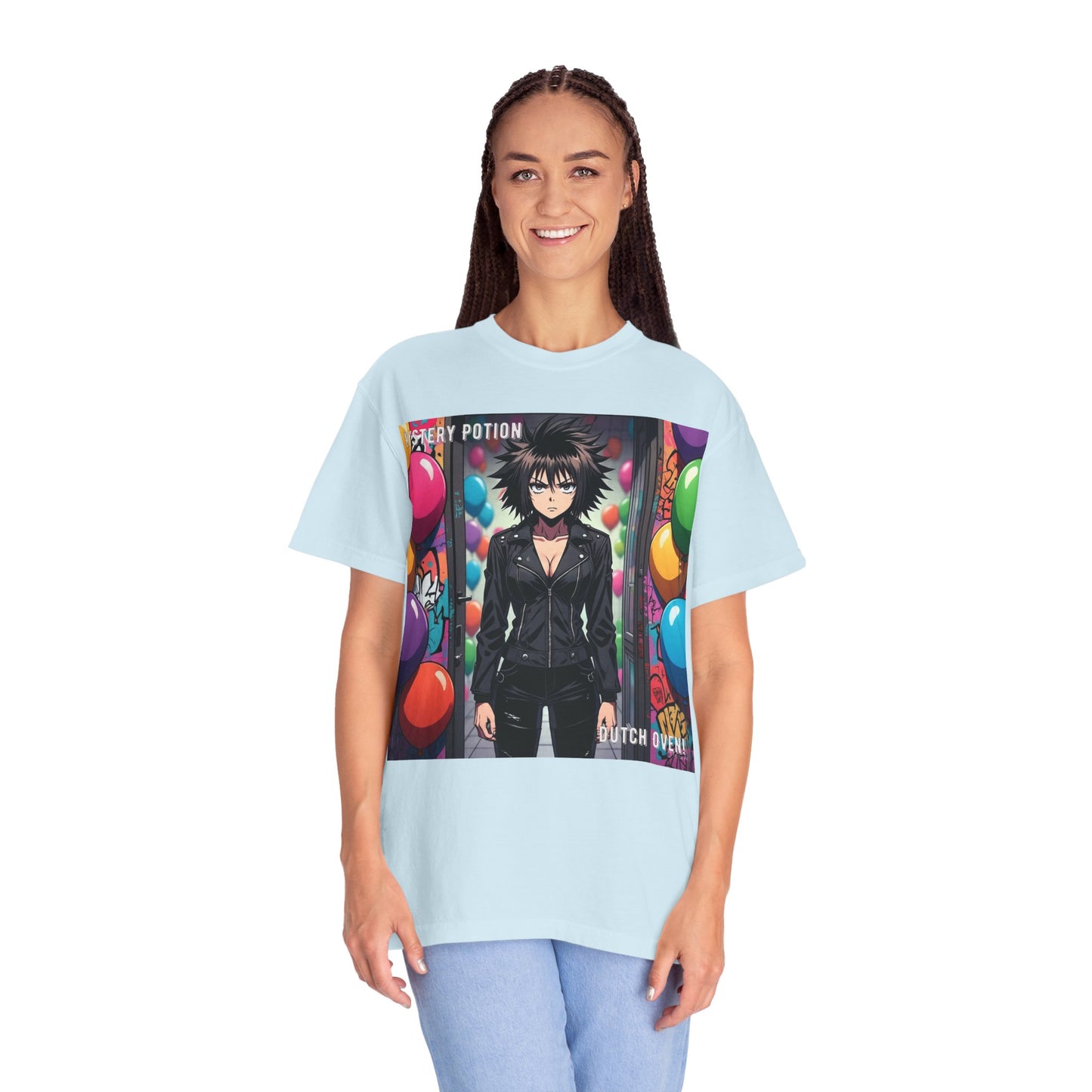 Mystery Potion's 'Dutch Oven', Whimsical Grabber Style Anime Graphic T-shirt featuring Bold Art, Anime Style Tee, Unisex Casual Wear, Gift for Friends, Trendy Statement Shirt