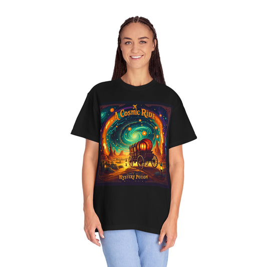 A Cosmic Ride by Mystery Potion T-Shirt, Unisex Graphic Tee, Country Western Festival Wear, Bohemian Style, Gift for Dreamers, Mystical Art Shirt