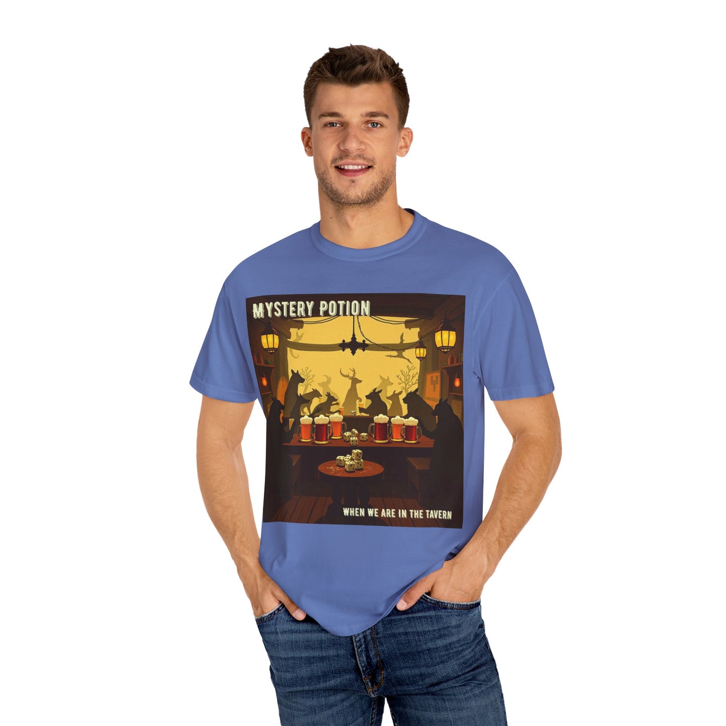 'When We Are In The Tavern' by Mystery Potion, Party T-Shirt, Unisex Garment-Dyed Tee for Tavern Lovers, Fun Drinking Wear, Retro Bar Apparel, Unique Gift for Celebrations