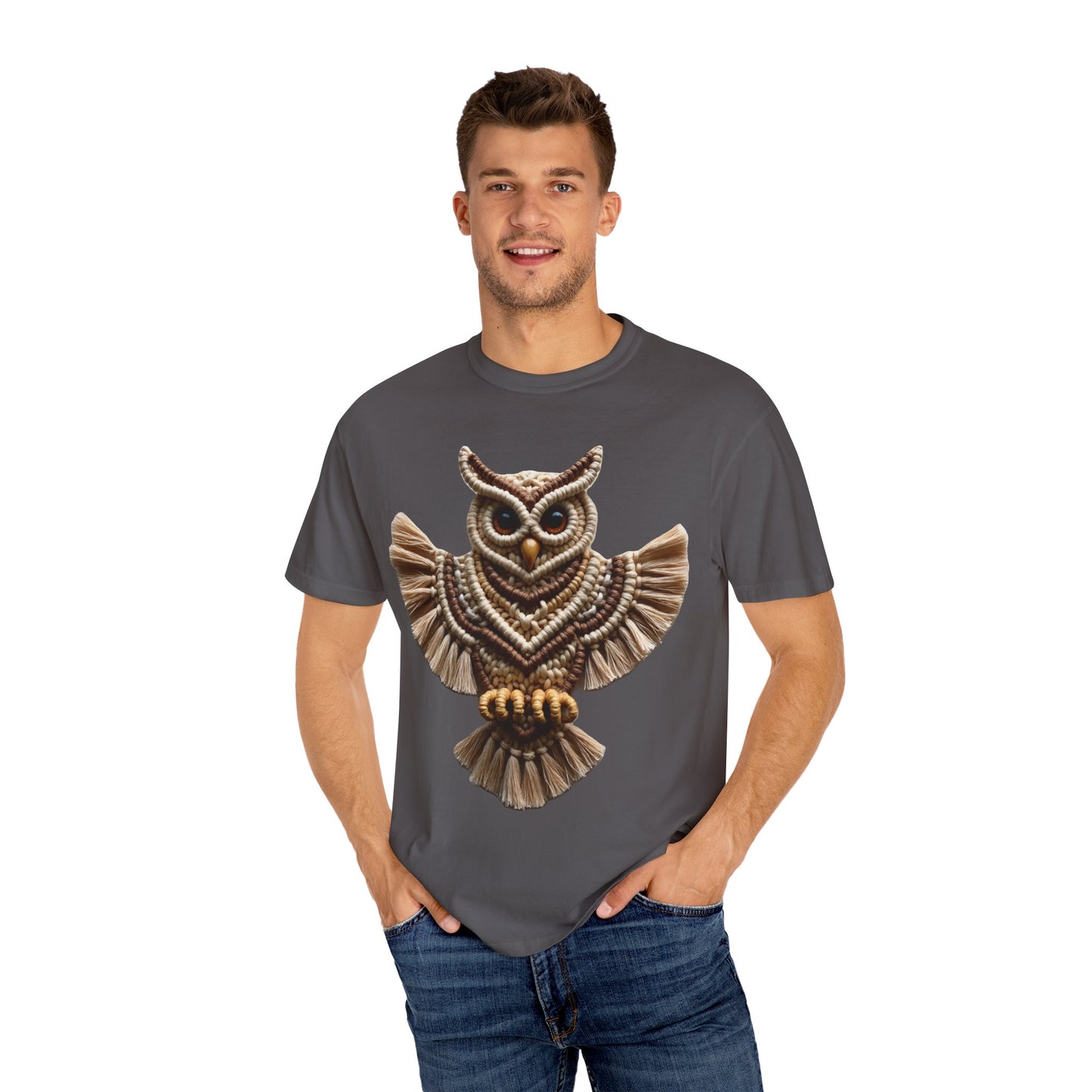 Artistic Macrame Owl T-Shirt, Unisex Graphic Tee, Nature Lover Gift, Bohemian Style Shirt, Wildlife Art Apparel, Unique Owl Design